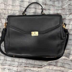 Brahmin Black Leather Bag with Gold Clasp